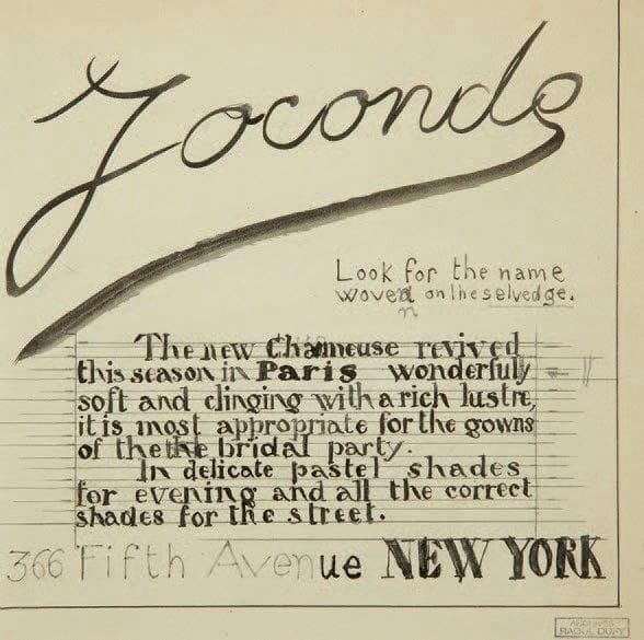 Raoul DUFY (1877-1953)
La Joconde Gouache et traits de crayon. Projet graphique pour les ateliers Bianchini-Férier à New York. Timbre des archives Raoul Dufy en bas à droite. 18 x 18 cm