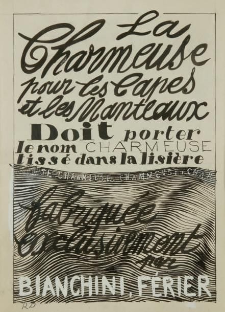 Raoul DUFY (1877-1953)
La Charmeuse pour les capes et les manteaux Encre, gouache et traits de crayon. Projet graphique pour les ateliers Bianchini-Férier. Timbre du monogramme en bas à gauche. 34 x 25 cm