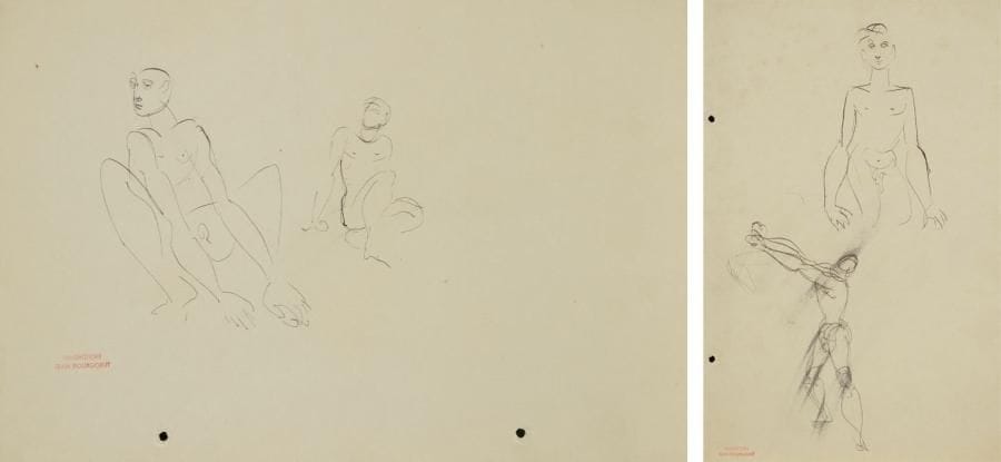 Christian BÉRARD (1902-1949)
Études de personnages. Six dessins à l?encre noire, portent le timbre rouge Collection Jean Bourgoint, quatre en bas à gauche, deux en bas à droite. 29,5 x 19,5 (3) et 19,5 x 29,5 cm(3)