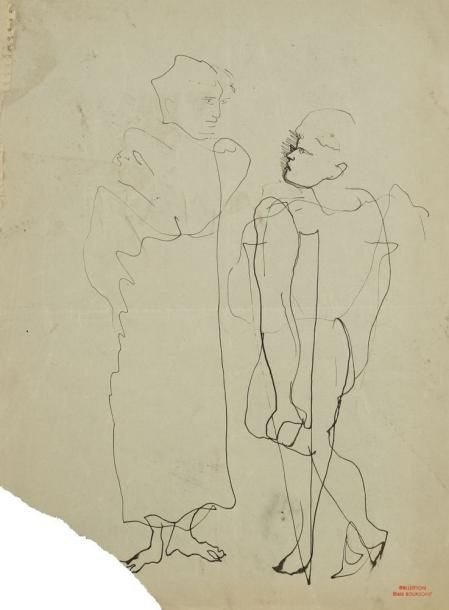 Christian BÉRARD (1902-1949)
Marin; Études de personnage. Deux dessins à l?encre et un lavis, portent le timbre rouge Collection Jean Bourgoint en bas à droite. 35 x 26 - 26,5 x 21 - 30 x 38 cm. (Accidents et manques)