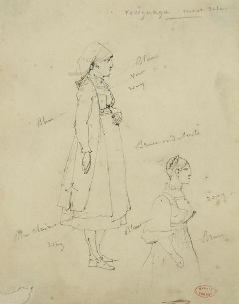 Horace VERNET (1789-1863)
Études d?italiennes. Dessin à la mine de plomb. Porte le timbre de l?atelier en bas à droite. Situé en haut à droite. (Manque de papier en bas à gauche). 19,5 x 15,5 cm