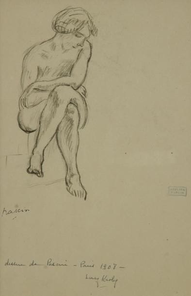 J. PINCAS DIT PASCIN (1885-1930)
Femme aux jambes croisées. Dessin à la mine de plomb. Porte le cachet de la signature et de l?atelier. Dessin recto-verso; nu de dos au verso. 23 x 16 cm
