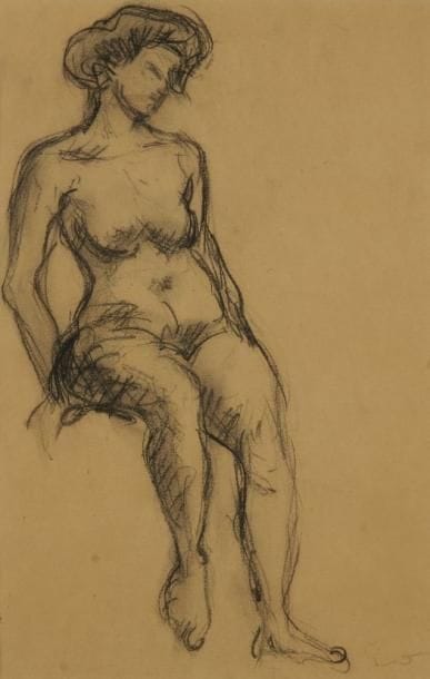 Emile-Othon FRIESZ (1879-1949)
Étude de femmes. Deux dessins au fusain et sanguine dans un même montage. Monogrammés en bas à droite et à gauche. 28,5 x 18,5 cm et 30 x 22,5 cm