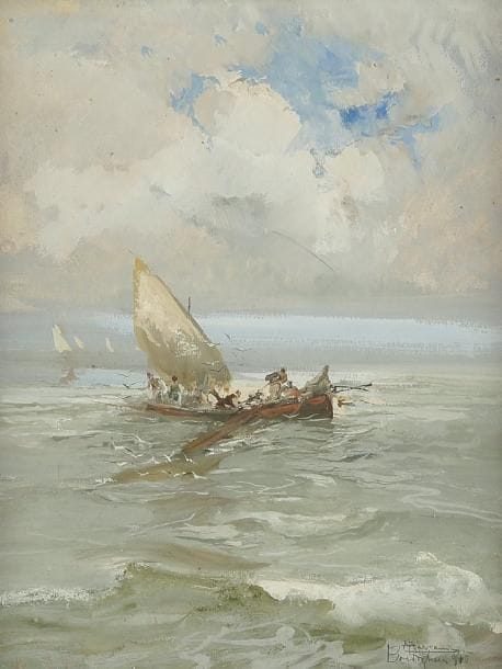 Pompeo Mariani (1857-1927)
Marina di Bordighera, 1910. Gouache. Signée en bas à gauche. Située et datée en bas à droite. 33 x 25 cm