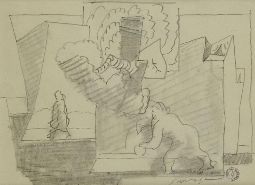 Leopold SURVAGE (1879-1968)
Femmes dans un paysage. Dessin à la mine de plomb. Signé en bas à droite. Cachet de l?atelier. 14,5 x 19,5 cm