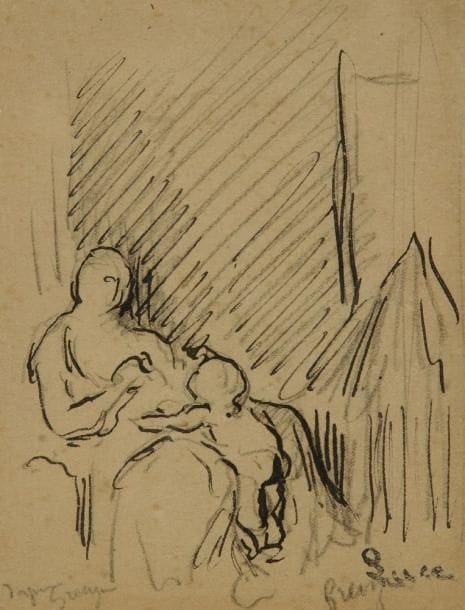 Maximilien Luce (1858-1941)
Femme à l?enfant. Dessin à l?encre. Porte le cachet de la signature en bas à droite. 14 x 10,5 cm