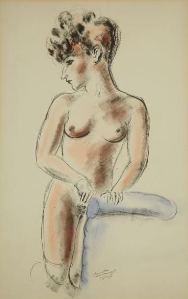 André DIGNIMONT (1891-1965)
Femme nue au fauteuil, 1930. Aquarelle et encre. Signée, datée et dédicacée en bas au milieu. 62 x 40 cm