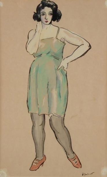 André DIGNIMONT (1891-1965)
Femme à la robe verte. Aquarelle. Signée en bas à droite. 26 x 42,5 cm
