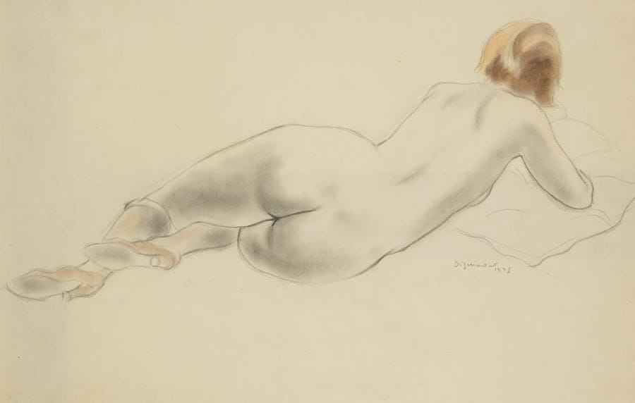 André DIGNIMONT (1891-1965)
Femme allongée, 1915. Dessin au crayon et estompe. Signé et daté en bas à droite. 50 x 32 cm
