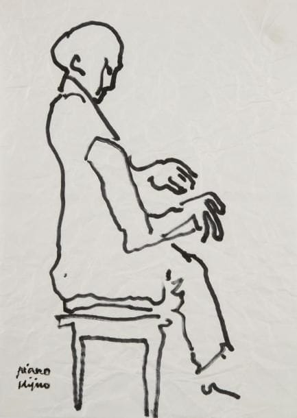 Ladislas KIJNO (1921-2012)
Piano. Dessin à l?encre sur papier froissé. Signé et titré en bas à gauche. 29 x 21 cm