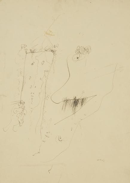 Otto WOLS (1913-1951)
En conversant, Cassis, 1947. Plume et encre brune sur papier. Signé en bas à droite. 32 x 24 cm. Provenance: Ancienne Collection Gréty Wols, France; Succession Marc Johannes, France. Expositions: - Rennes, Musée des Beaux Arts, «Wols - Dessins, Aquarelles, Peintures 1932-1951», juin - juillet 1974, n°39B. - Tokyo, Seibu Art, The Comtemporary Art Gallery, «Wols», 22 juin - 18 juillet 1984, n°21. Bibliographie: - Galerie Beaubourg, «Wols - Dessins, Aquarelles, Peintures 1932-1951», Paris, 1974, répertorié dans le catalogue Shigeo Chiba, «L?oeuvre de Wols, catalogue raisonné», Paris, 1974, p.213. L?oeuvre a été authentifiée par le Docteur Ewald Rathke