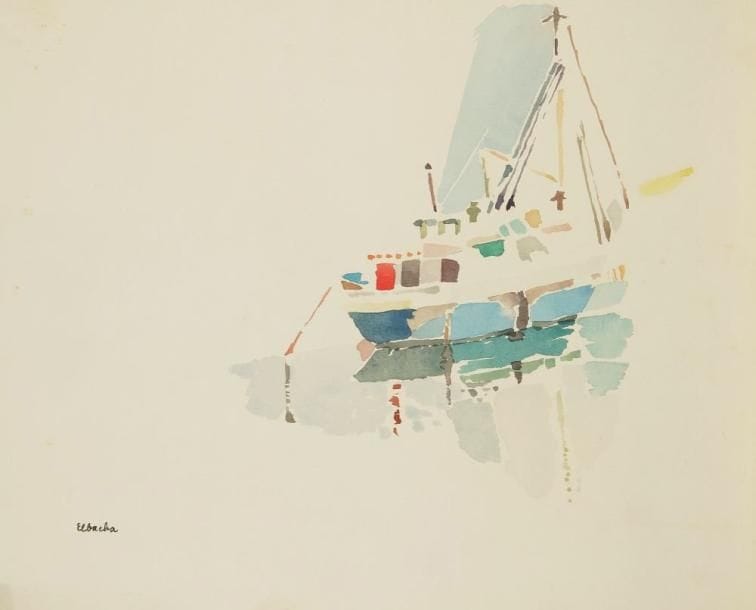 Amine EL BACHA (né en 1932)
Bateau au port. Aquarelle. Signée en bas à gauche. 24 x 29,5 cm