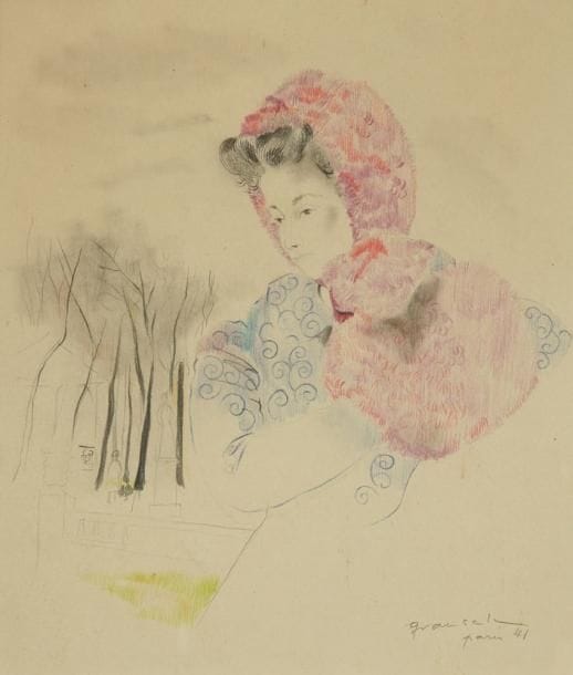 Emilio Grau Sala (1911-1975)
Femme au parc, 1941. Crayon. Signé et daté en bas à droite. 19 x 17 cm