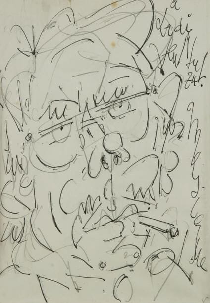 GEN PAUL (1895-1975)
Autoportrait «mézigue», 1974. Dessin à l?encre. Signé, daté et dédicacé à M. Lodi. 28,5 x 20,5 cm