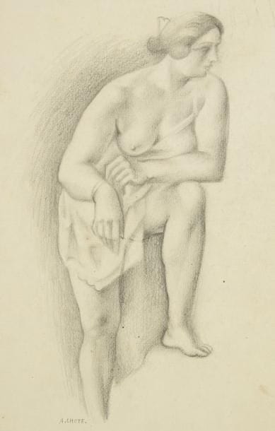 André LHOTE (1885-1962)
Femme partiellement dénudée, prenant appui sur sa jambe gauche, vers 1925-1930. Mine de plomb et estompe sur vergé mince monté sur bristol. Signé à la plume en bas à gauche. (Menues salissures essentiellement sur le support). 40 x 28,5 cm. Provenance: Galerie Marcel Guiot