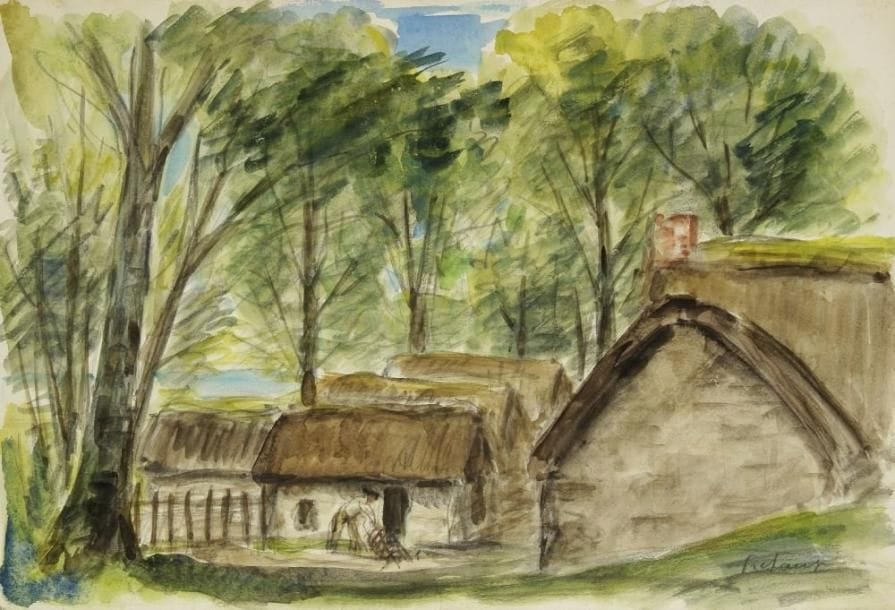 Jean FRÉLAUT (1879-1954)
Les Paillettes, la Brière, vers 1935-1940. Aquarelle et traits de mine de plomb sur vélin. Signé en bas à droite. 28 x 41 cm. Provenance: Galerie Marcel Guiot