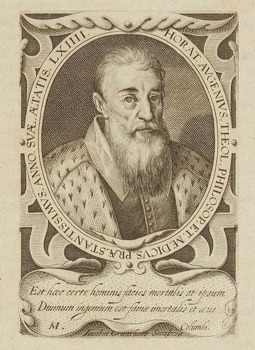 AUGENIO (Orazio)
Horatii Augenii... De Febribus, febrium signis, symptomatibus, & prognostico Libri septem ab ipso authore ab anno 1568 usque ad 1572 singuli conscripti. Francfort: héritiers d'André Wechel, Claude Marne, 1605. - In-folio, (6 ff.), 443 pp., (6 ff.). Vélin rigide, dos à nerfs (reliure de l'époque). Édition originale posthume de ce traité sur les fièvres divisé en 10 livres, du médecin italien Orazio Augenio (15..-1603), publiée par Hilaire Augenio, fils de l'auteur. Portrait de l'auteur gravé sur cuivre à pleine page en regard de la première page. Manque de vélin au dos. Quelques feuillets roussis.