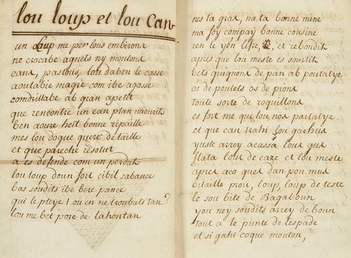 LITTÉRATURE OCCITANE ET JUDAÏSME Fables gasconnes l?an 1773 - Manuscrit en langue d?oc sur papier, couverture d?époque en papier gris provenant d?un couverture de livraison d?un ouvrage en grand format, titre formant première page dans un encadrement de filets et volutes, 49 feuillets non chiffrés ornés de fleurons dessinés à la plume avec à la fin la mention «fin des fables gasconnes». Suivent, se lisant en sens inverse, trois ff.: le premier portant une mention manuscrite: «Pour servir à Monsieur Abraham Oxeda aîné à Bayonne Ier avril 1770-Abm Oxde»; le second propose le texte de la harangue faite par les syndics de la nation (portugaise) à la duchesse de Gramont, texte dû à M. Silva (mais le texte ne figure pas à la suite, nous n?avons que la lettre d?annonce); le troisième est un f. de titre «Lettres composées par M. Silva grand poette fait en l?année 1773» mais là aussi sans aucun texte qui suive. Le volume se termine par 6 ff. coupés au ras de leur marge interne. Curieux témoignage sur la double culture, l?ouverture au monde extérieur et l?intégration des Juifs de la région de Bayonne dès le XVIIIe siècle. Les Oxeda étaient une des principales familles de la communauté portugaise de Bayonne