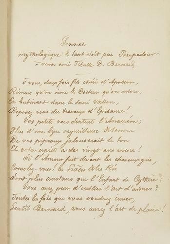 TOULOUSE - Impressions de DESBARREAUX-BERNARD Tibulle, Petit remerciement à Messieurs de la Société Royale de Médecine. S.l., s.n. (in fine: Toulouse, Douladoure), 1846, 16 pp. in-8 imprimées sur papier gris. Suivi de (du même): Trois épîtres, s.l.n.d. (in fine: Toulouse, Douladoure), 20 pp., la dernière vierge, imprimées sur papier rose, la première pièce étant par ailleurs suivie d?un sonnet autographe de l?auteur, la seconde d?un poème autographe de huit pages du même (copie d?un texte d?Émile de La Bédollière à qui l?on avait annoncé par erreur qu?il avait reçu une récompense de l?Académie des Jeux Floraux), d?une l.a.s. d?Émile de La Bédollière de 4 pages in-8 et d?un sonnet manuscrit à la Vierge probablement autographe du même. L?ensemble relié en un vol. in-8 pleine basane brune, dos lisse orné, tranches dorées. Érudit, bibliophile et bibliographe célèbre à Toulouse au XIXe siècle, ami de Moquin-Tandon, le Docteur Desbarreaux-Bernard est l?auteur, entre autres livres, du catalogue des incunables de la bibliothèque municipale de Toulouse (plats insolés et charnières fendues)