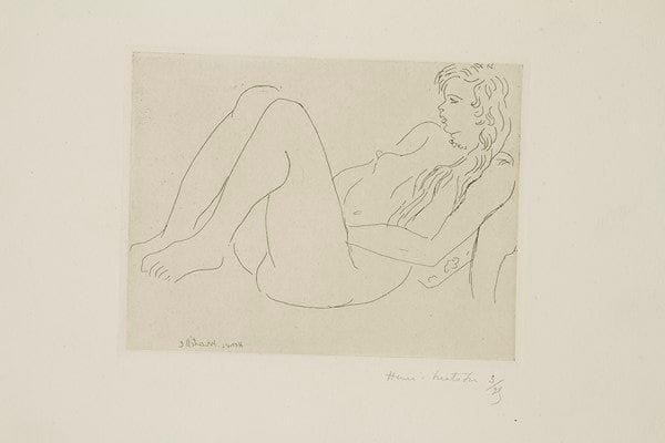 Henri MATISSE (1869-1954)
Nu au collier et aux cheveux longs. Vers 1920. Eau-forte. 192 x 149. Duthuit-Garnaud 87. Très belle et fraîche épreuve sur chine appliqué sur vélin blanc, signée et numérotée à la mine de plomb. Toutes marges. Tirage à 25 épreuves