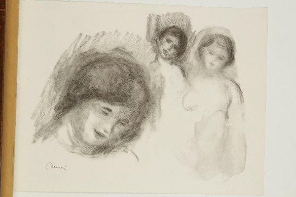 Pierre-Auguste RENOIR (1841-1919)
La Pierre aux trois croquis. Pl. de la suite Douze Lithographies originales. 1904. Lithographie. 285 x 225. Delteil, Stella 41; Johnson 118-5. Parfaite épreuve sur vélin crème, timbrée (Lugt 2137a). Toutes marges non ébarbées. A. Vollard éditeur