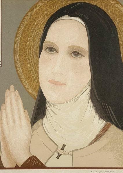 François-Louis SCHMIED (1873-1941)
Sainte Thérèse (partie centrale du triptyque). 1932. Gravure sur bois. 320 x 430. Impression en couleurs. Très belle épreuve sur soie collée sur carton, signée à la plume. Très rare. Tirage à quelques épreuves. Cadre.{CR}Provenance: succession de l?artiste
