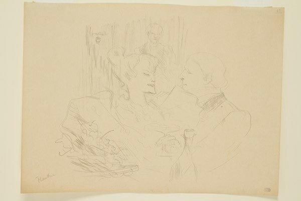 Henri de TOULOUSE-LAUTREC (1864-1901)
Souper à Londres. 1896. Lithographie. 355 x 310. Delteil 167; Wittrock 169; Adriani 192. Très belle épreuve sur simili-japon, non numérotée, signée à la mine de plomb. Quelques courts et fins plis de manipulation, certains cassés. Un point d?encre sur l?épaule de l?homme. Toutes marges. Tirage à 100 épreuves. Publication du Livre Vert (L?Estampe originale, André Marty) dans la série Études de femmes. Ex-coll. Fritz Gross (Lugt non décrit)   
Petite épidermure circulaire dans l’angle inférieur droit du feuillet.      