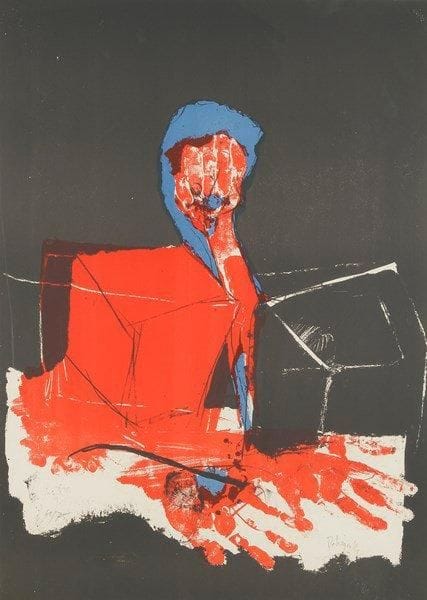 Paul REBEYROLLE (1926-2005)
Le Pianiste. 1970. Lithographie. 543 x 755. Impression en couleurs. Très belle épreuve tirée pleines marges, signée et numérotée à la mine de plomb. Tirage à 75 épreuves. Cadre