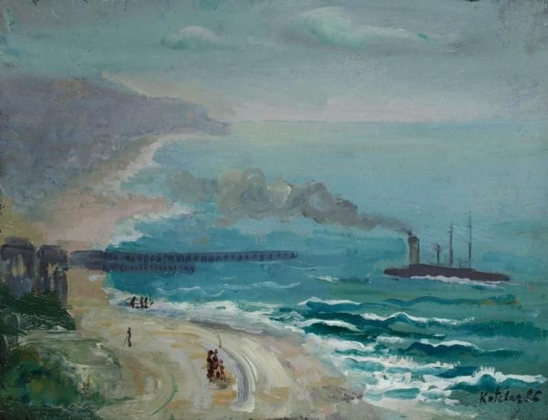 Ervand KOTCHAR [arménien] (1899-1979)
Le Départ du steamer, 1926. Huile sur toile. Signée et datée en bas à droite. . (Restaurations). 27 x 35 cm