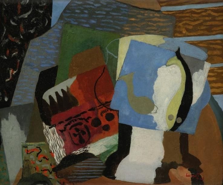 Jean LURÇAT (1892-1966)
La Table, 1923. Huile sur toile. Signée et datée en bas droite. 45 x 56 cm. Provenance : . - Galerie Bernheim. - Collection particulière. Exposition : Paris, Galerie Bernheim-Jeune, 1923. Bibliographie : Catalogue Raisonné de l'oeuvre de Jean Lurçat par Gérard Denizeau et Simone Lurçat, aux Éditions Acatos, Lausanne, 1998, reproduit page 271, répertorié sous le numéro 1923-21. 