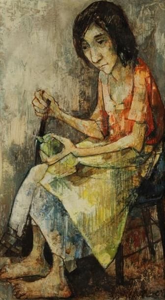 Jean JANSEM (né en 1920)
Femme à la pomme. Huile sur toile. Signée en bas à droite. 41,5 x 24 cm. Nous remercions Monsieur Jany Jansem de nous avoir confirmé l'authenticité de cette oeuvre. 