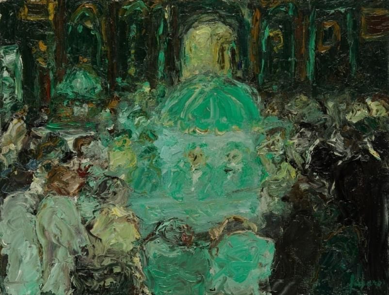 Jean FUSARO (né en 1925)
Au casino. Huile sur toile. Signée en bas à droite. Signée et titrée au dos. 27 x 35 cm