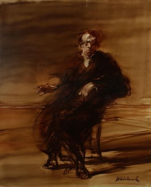 Claude WEISBUCH (Né en 1927)
Portrait d'homme assis. Huile sur toile. Signée en bas à droite. (Restaurations). 160 x 128 cm