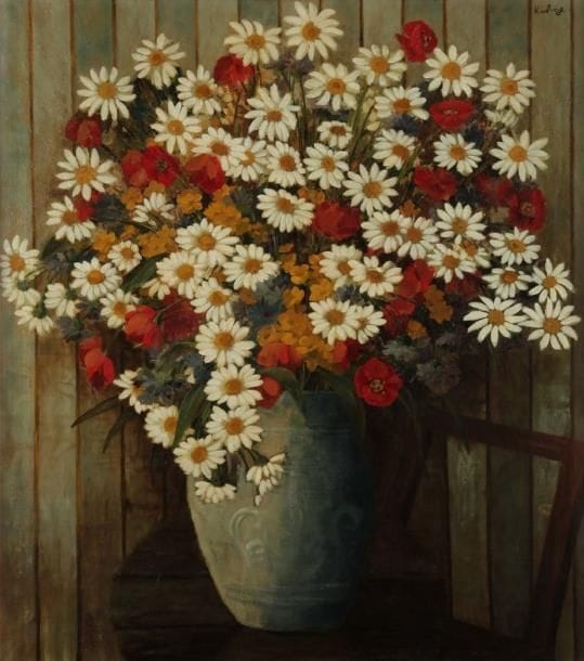 Moïse KISLING (1891-1953)
Fleurs, 1938. Huile sur toile. Signée en haut à droite. 84 x 74 cm. Provenance : . - Collection James Vigeveno, Los Angeles, Californie. . - Collection Mrs Helena Fox, Toronto, Canada. . - Collection Joseph and Lieve Guttmann, Los Angeles, Californie. Bibliographie : Catalogue Raisonné de l'oeuvre de Moïse Kisling par Jean Kisling, Tome III, section Fleurs, numéro XVI, reproduit en couleurs page 197. 