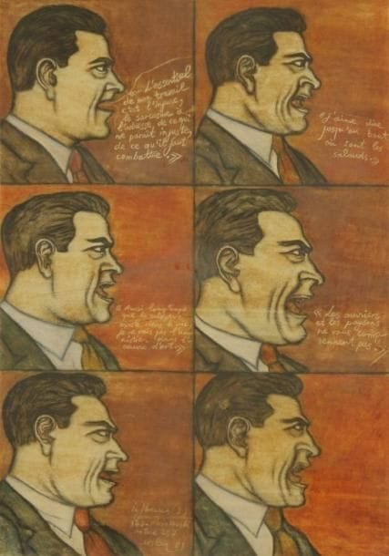 Yüksel ARSLAN [turc] (né en 1933)
Arture 297, 34 a. portrait de Maïakovski, 1983. Technique mixte sur papier. Signée, datée, titrée et annotée en bas dans la vignette de gauche. 30 x 21 cm. Provenance : Galerie Jean Briance, Paris. 