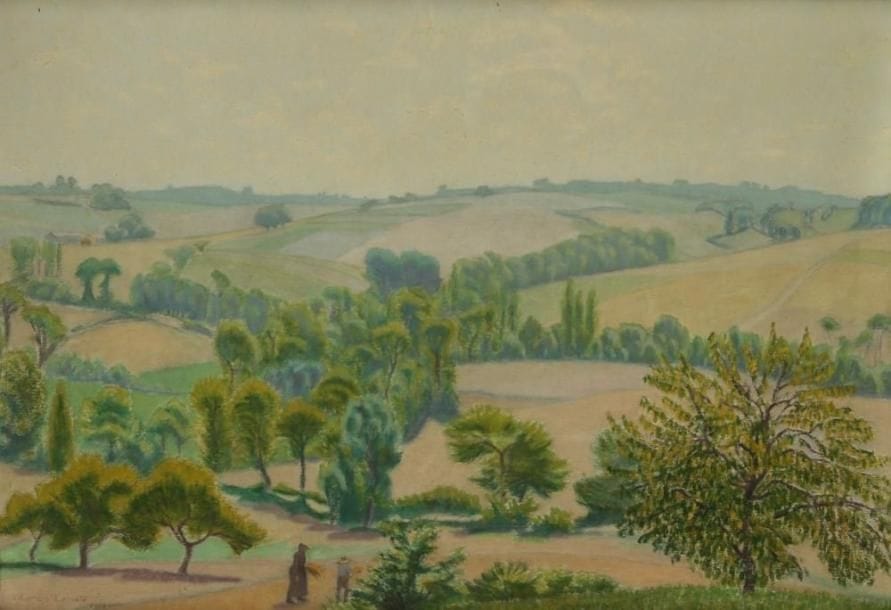 Charles LACOSTE . (1870-1959)
Paysage animé, 1918. Huile sur toile. Signée et datée en bas à gauche. 37 x 54,5 cm. 