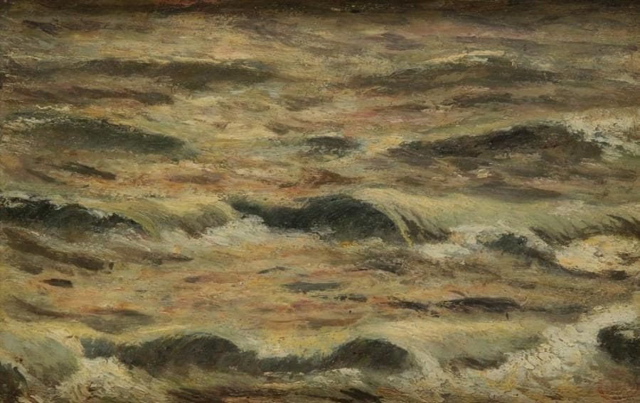 Henri Edmond CROSS (1856-1910)
Étude de vagues. Huile sur papier contrecollé sur panneau. Porte le cachet de l'atelier en bas à droite. 16 x 23 cm