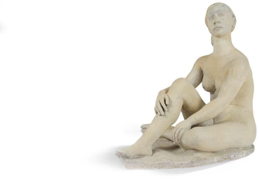 Honorio Garcia CONDOY [espagnol] . (1900-1953)
Femme assise, 1940. Plâtre original. (Marques de découpe de fonderie, badigeonné). 87,5 x 62 x 90 cm. (Vendu sans droit de reproduction). . Exposition : Honorio Garcia Condoy (1900 - 1953) La Lonja, Saragosse, 28 mars - 28 avril 1983. 