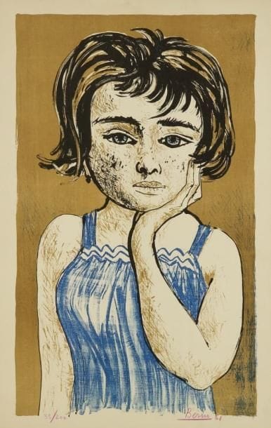 Antonio BERNI [argentin] (1905-1981)
Ninos de Villa Carton, 1961. Portefolio de 10 lithographies. Chaque lithographie signée, datée et numérotée sur 200. Chemise en papier brun (accidents et restaurations). 57 x 38 cm