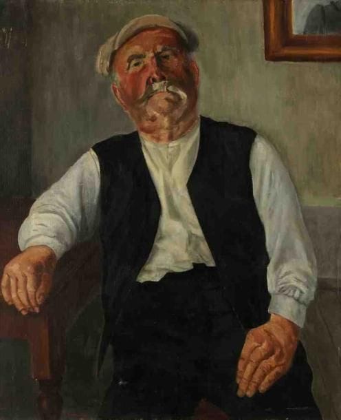 Geneviève ZONDERVAN (née en 1922)
Le Père Tartet, 1950 Huile sur toile. Signée et datée en bas à gauche. 65 x 54 cm