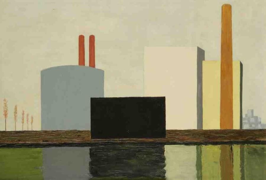 Geneviève ZONDERVAN (née en 1922)
Usine aux peupliers, 1970 Huile sur toile. Signée et datée en bas à droite. 38 x 55 cm Exposition: galerie Gessmann.