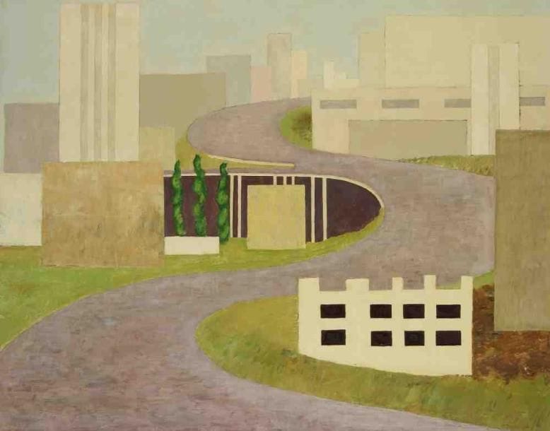 Geneviève ZONDERVAN (née en 1922)
La Route en banlieue, 1971 Huile sur toile. Signée et datée en bas à droite. 65 x 81 cm