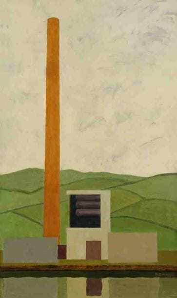 Geneviève ZONDERVAN (née en 1922)
Usine, 1971 Huile sur toile. Signée et datée en bas à droite. 55 x 33 cm