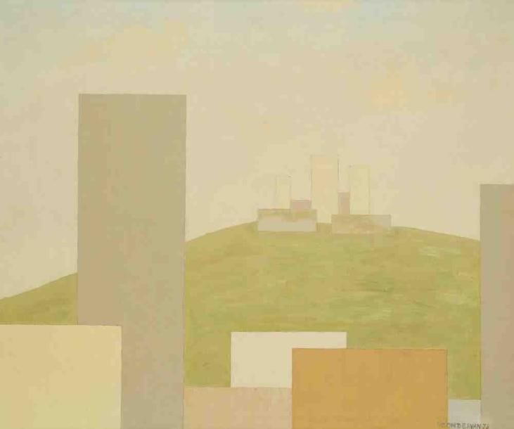 Geneviève ZONDERVAN (née en 1922)
Immeubles sur la colline, 1972 Huile sur toile. Signée et datée en bas à droite. 46 x 55 cm