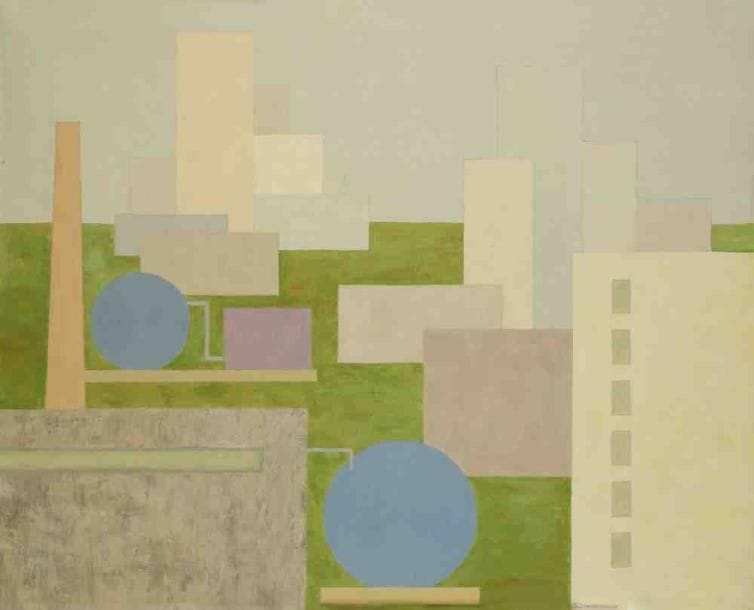 Geneviève ZONDERVAN (née en 1922)
Banlieue est, 1973 Huile sur toile. Signée et datée en bas à droite. 61 x 74 cm