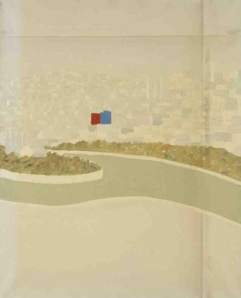 Geneviève ZONDERVAN (née en 1922)
Ville au bord du fleuve, vers 1973 Huile sur toile. Non signée. (Salissures). 81 x 65 cm