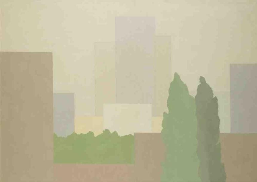 Geneviève ZONDERVAN (née en 1922)
Paysage aux deux peupliers, 1974 Huile sur toile. Signée et datée en bas à gauche. 73 x 100 cm