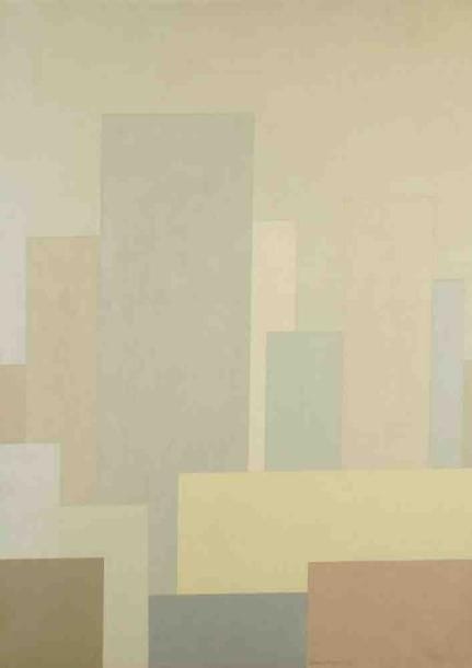 Geneviève ZONDERVAN (née en 1922)
Paysage à la tour grise, 1974 Huile sur toile. Signée et datée en bas à droite. 100 x 73 cm Exposition: salon des Indépendants, 1974, catégorie Synthèse.