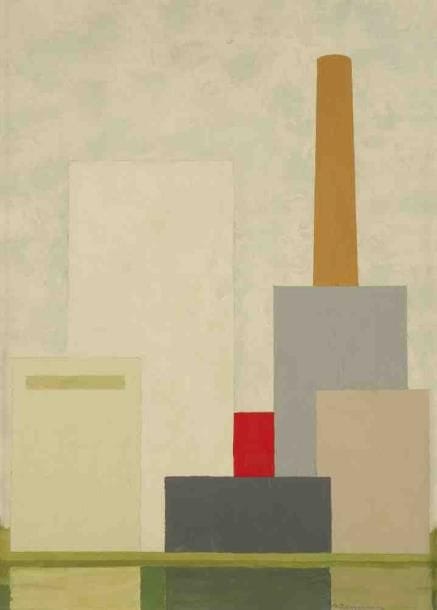 Geneviève ZONDERVAN (née en 1922)
Usine au bâtiment jaune, 1974 Huile sur toile. Signée et datée en bas à droite. 46 x 33 cm