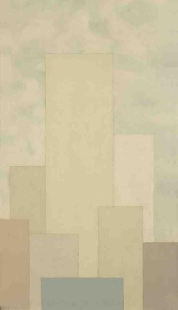 Geneviève ZONDERVAN (née en 1922)
Paysage à la tour jaune, 1974 Huile sur toile. Signée et datée en bas à gauche. 41 x 24 cm